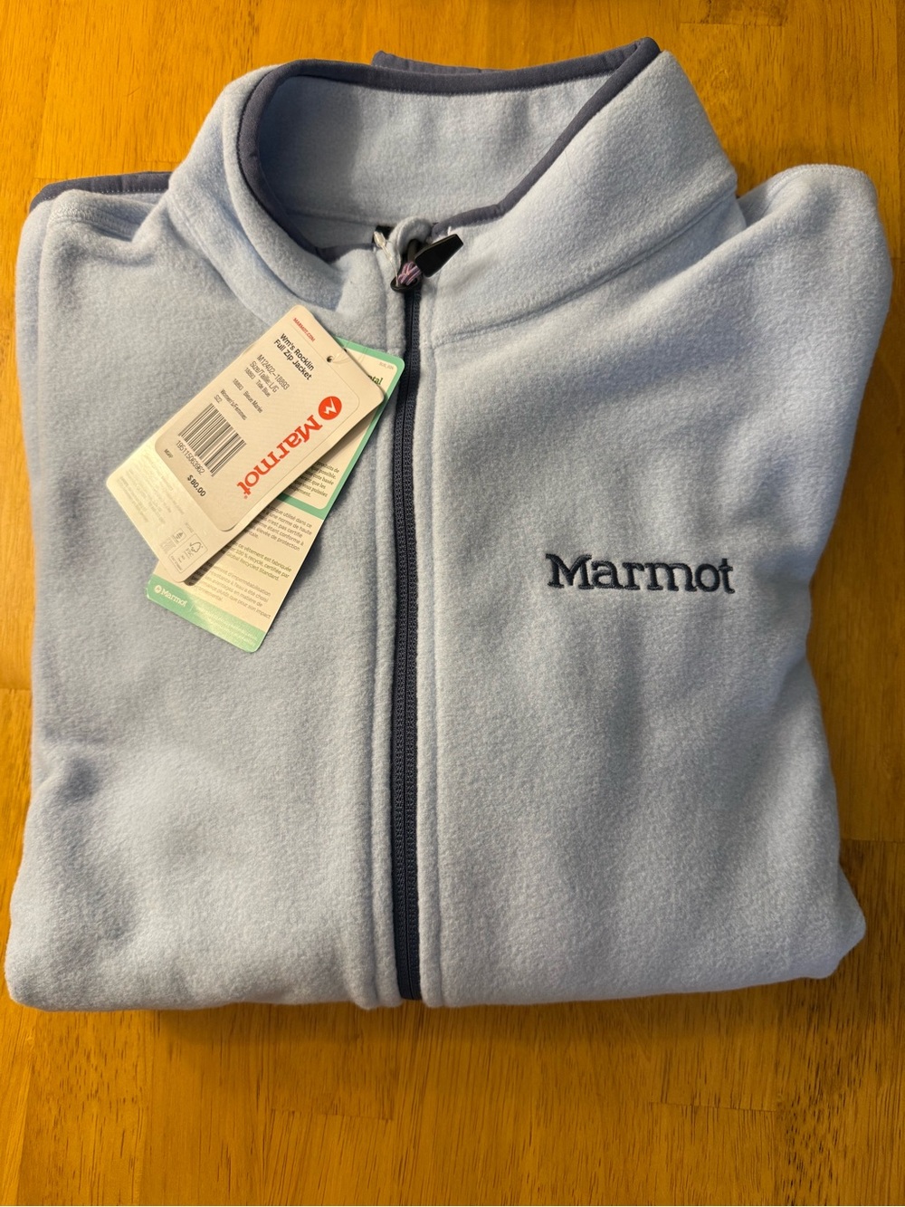 Marmot Light Blue Fleece Utility Jacket with Navy Trim